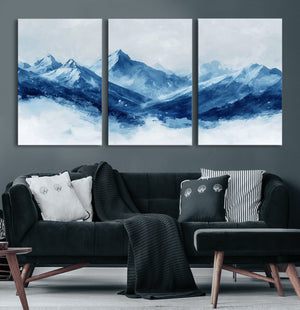 Blue Mountains Wall Art – Framed Snowy Range Canvas Artwork,