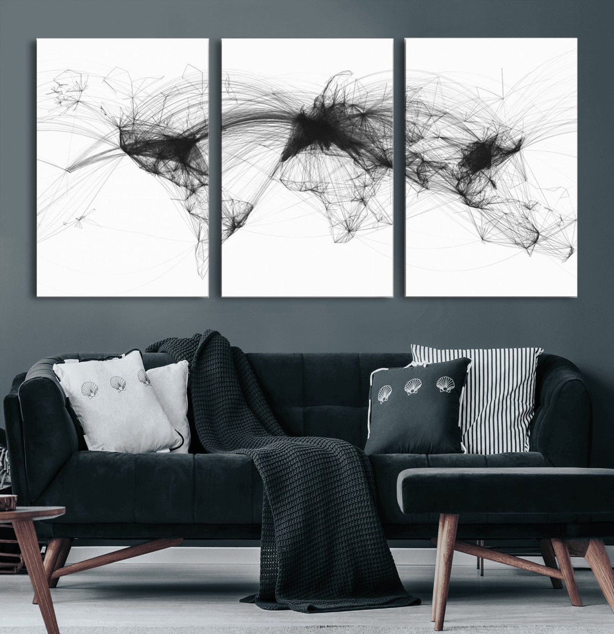 Flight Routes Air Traffic Map Canvas Wall Art - Framed -