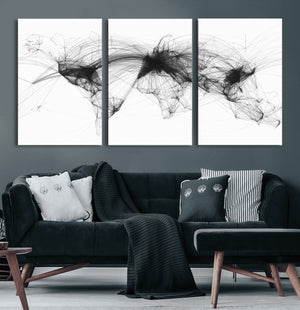 Flight Routes Air Traffic Map Canvas Wall Art - Framed -