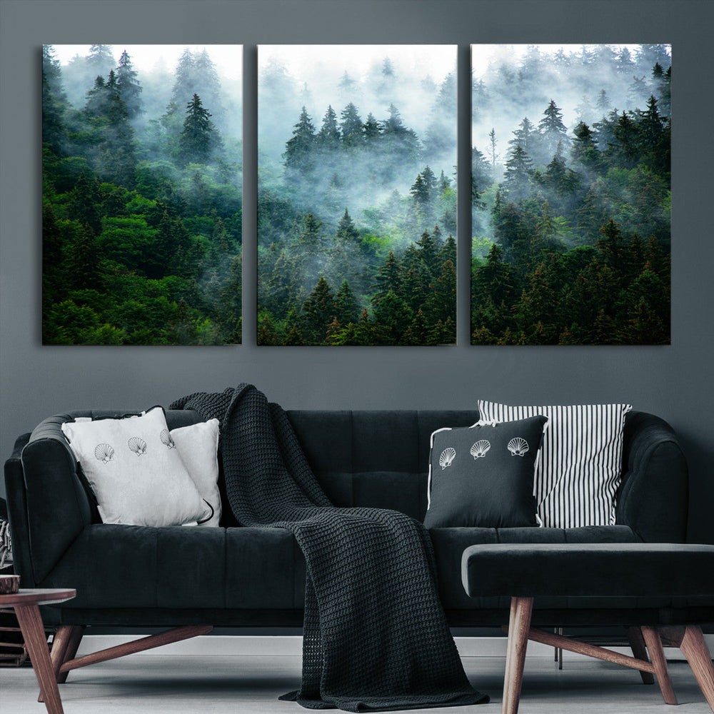 Misty Forest Wall Art Canvas Print – Framed Foggy Mountain