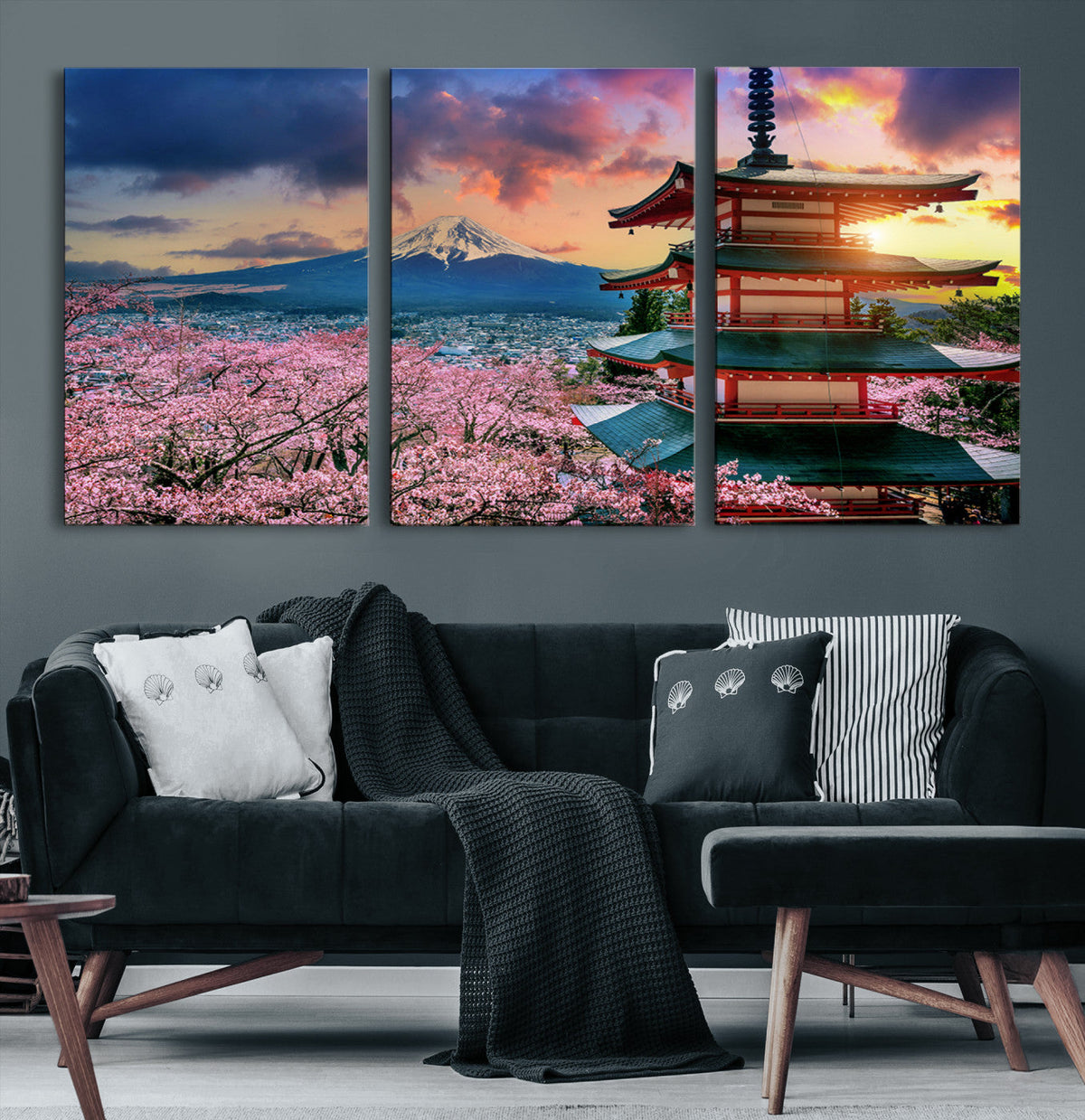 Mount Fuji Cherry Blossom Wall Art Canvas Print – Framed