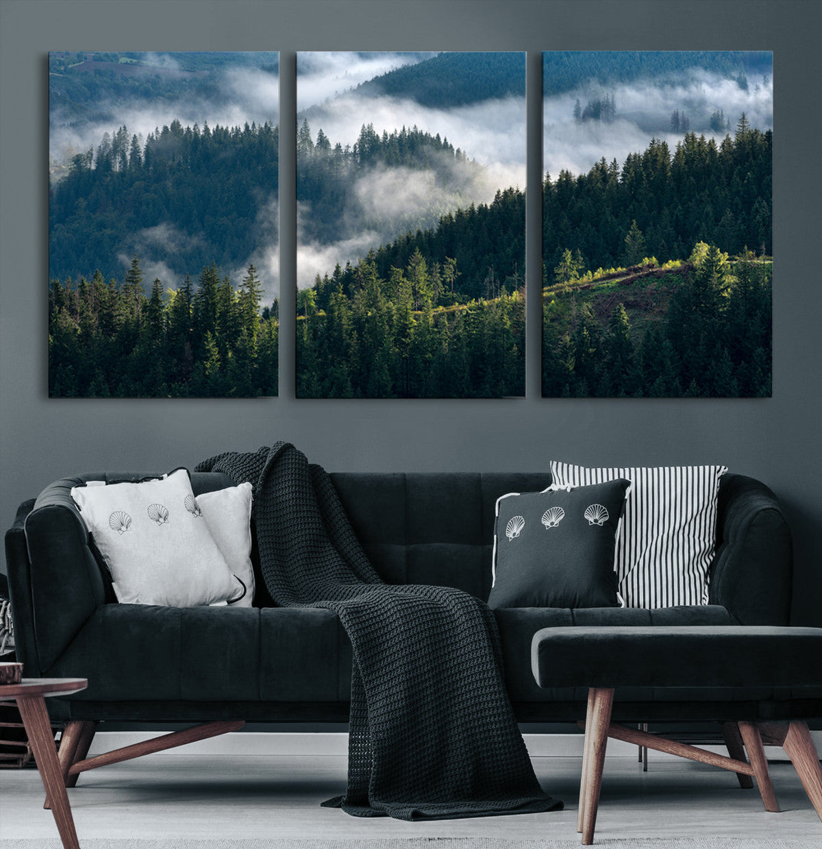 Misty Forest Wall Art Canvas Print – Pine Hills Foggy Trees