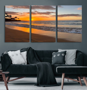 Tropical Beach Wall Art – Framed Sunset Ocean Canvas