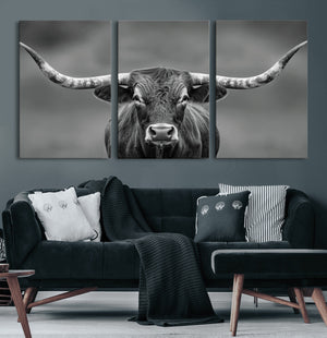 Texas Longhorn Wall Art Canvas Print – Framed Western Bull
