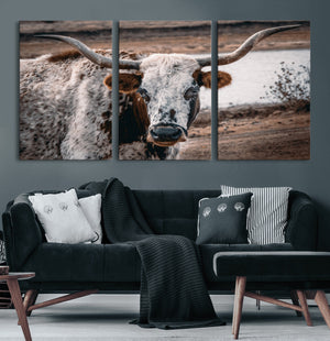 Texas Longhorn Wall Art Canvas Print – Framed Spotted Bull