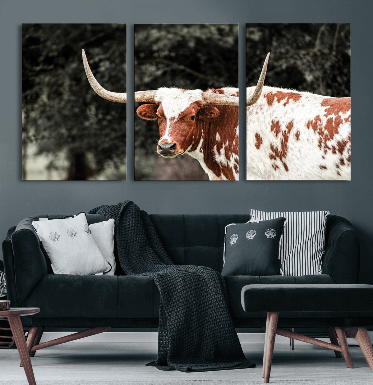 Texas Longhorn Wall Art Canvas Print – Framed Spotted Bull