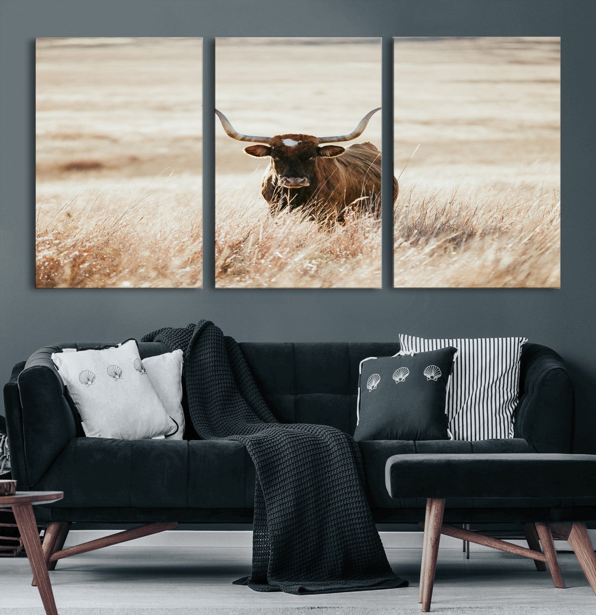 Texas Longhorn Wall Art Canvas Print – Framed Brown Horned