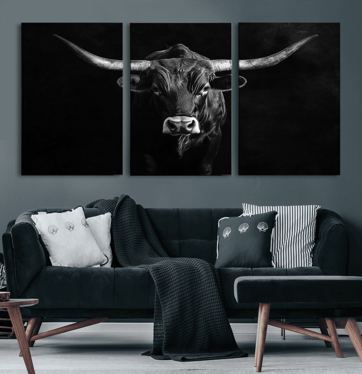 Texas Longhorn Wall Art Canvas Print – Framed Monochrome