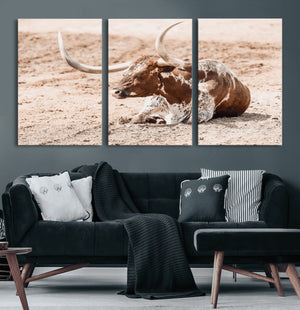 Texas Longhorn Wall Art – Framed Resting Bull Canvas