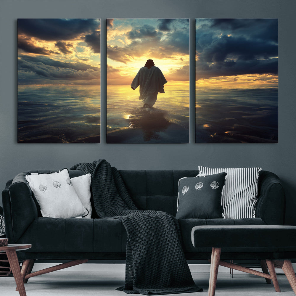 Jesus Walks Wall Art Canvas Print Framed Divine Sunset Art