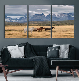 Grand Teton Park Wild Horses Wall Art Canvas Print – Framed
