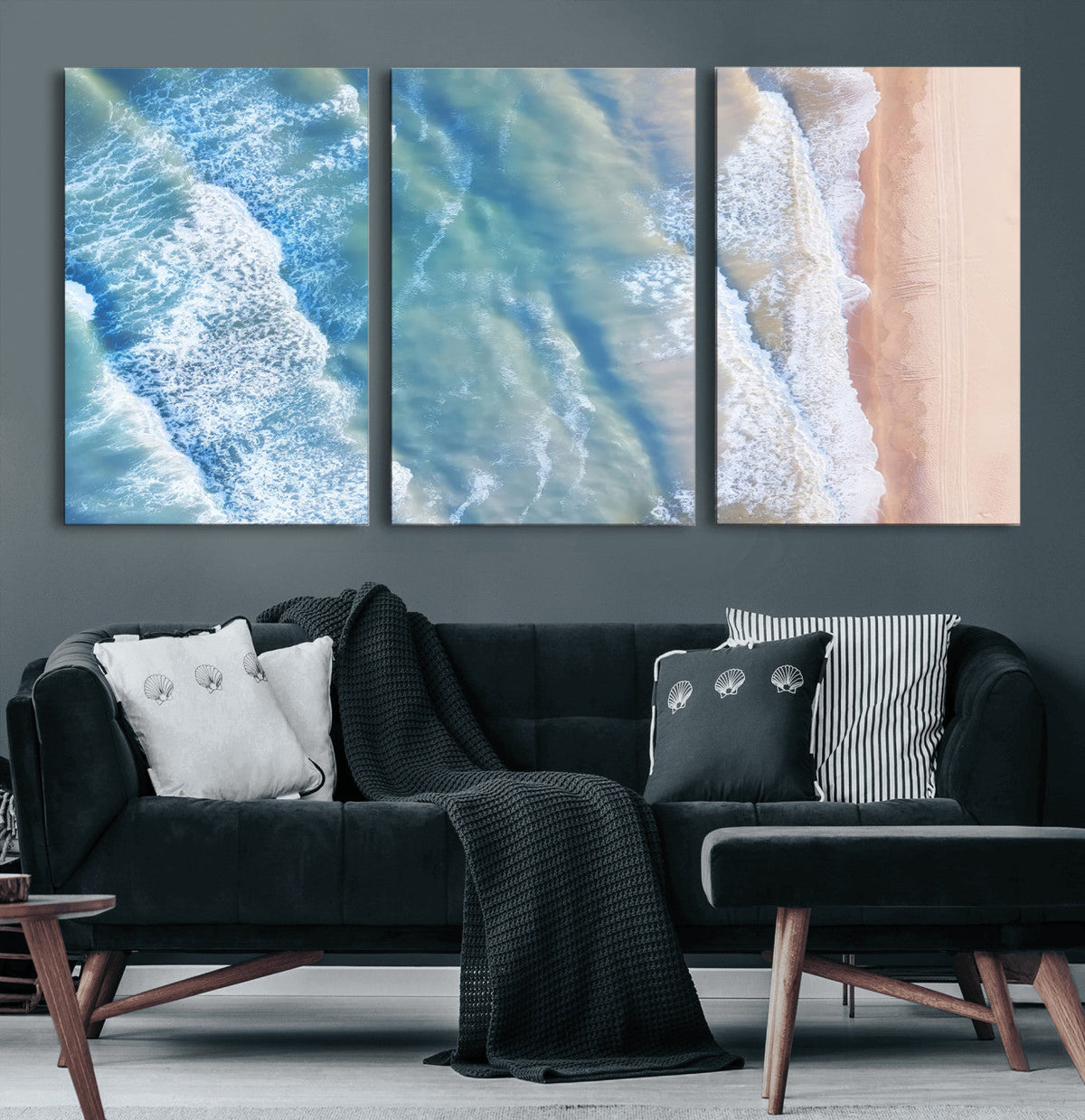 Aerial Ocean View Wall Art Canvas Print – Framed Soft Blue