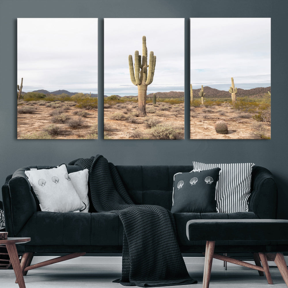 Saguaro Cactus Wall Art – Framed Desert Canvas Artwork,