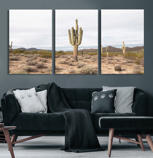 Saguaro Cactus Wall Art – Framed Desert Canvas Artwork,
