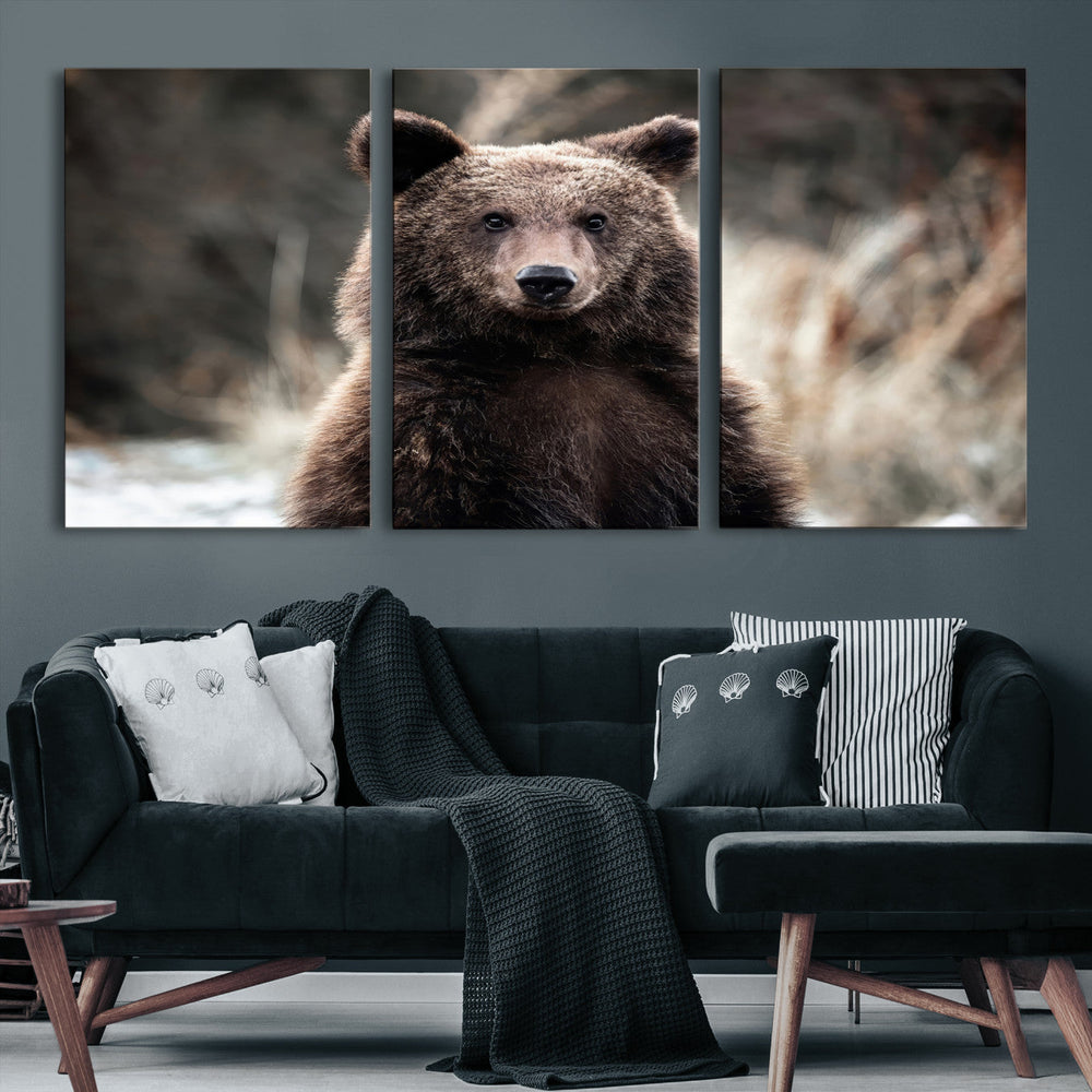 Brown Bear Wall Art Canvas Print – Framed Majestic Woodland