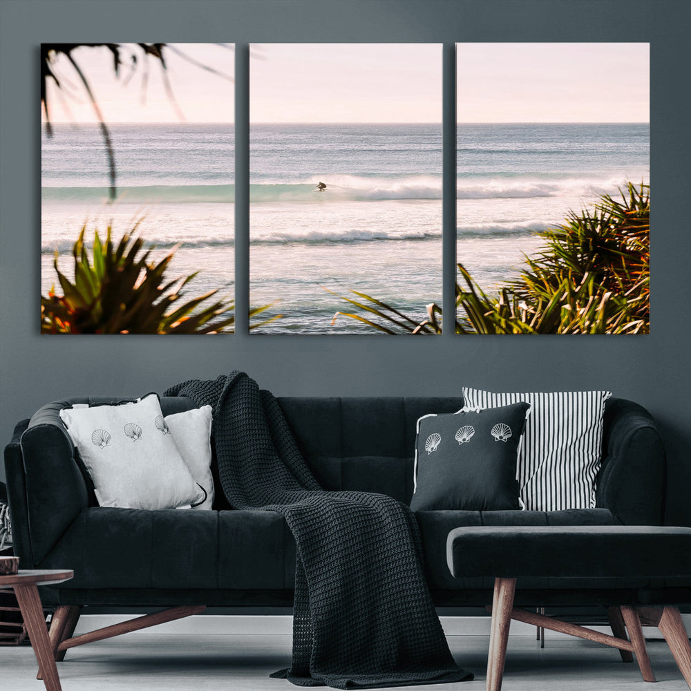 Ocean Surfer Wall Art Canvas Print – Framed Coastal Surf Art