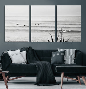 Surfer Silhouette Wall Art – Framed Calm Ocean Canvas