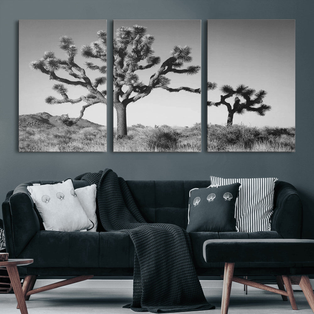 Joshua Tree Wall Art Canvas Print – Framed Monochrome Desert