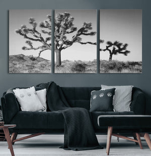 Joshua Tree Wall Art Canvas Print – Framed Monochrome Desert
