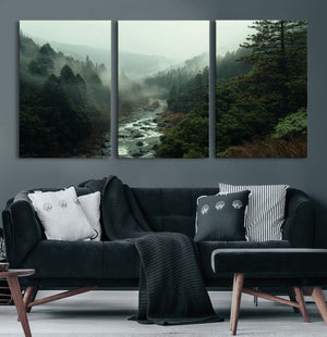 Misty Forest Wall Art Canvas Print – Framed Foggy River