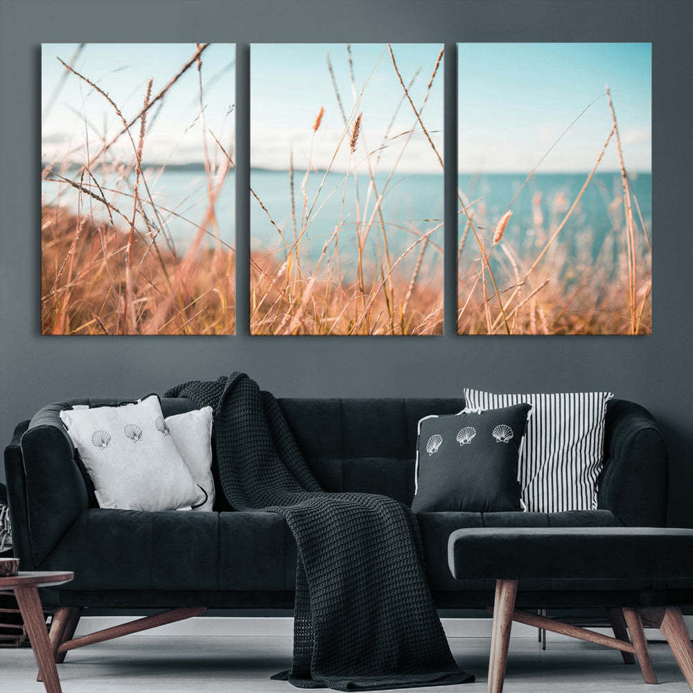 Coastal Grass Landscape Wall Art Canvas Print – Golden