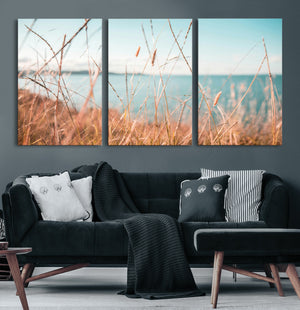 Coastal Grass Landscape Wall Art Canvas Print – Golden