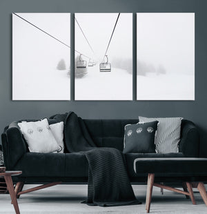 Ski Lift Wall Art Canvas Print – Snowy Alpine Landscape