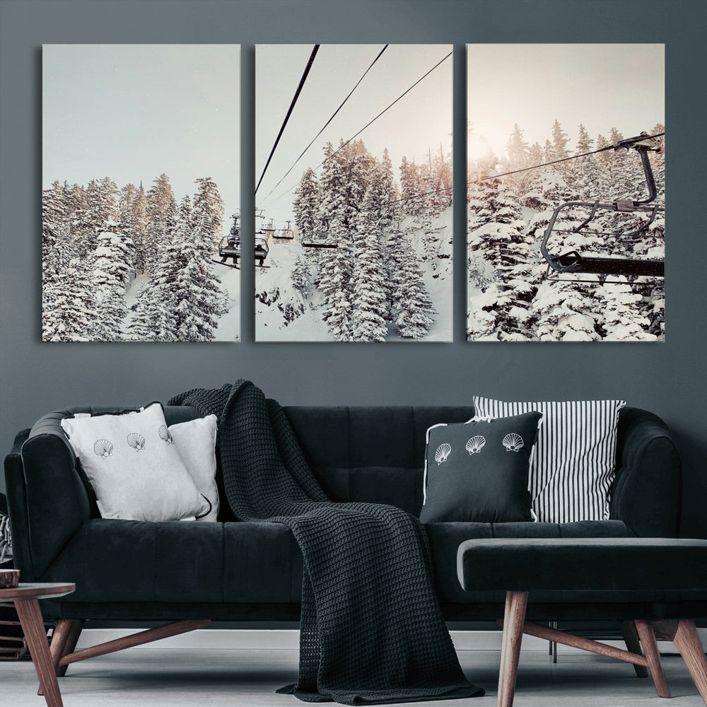 Frosty Pines Wall Art Canvas Print – Framed Cozy Cabin Ski