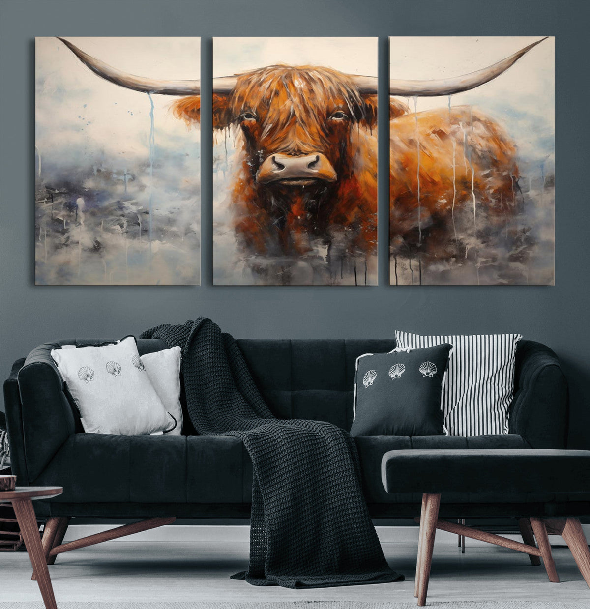 Scottish Highland Wall Art Canvas Print, Framed Longhorn Art