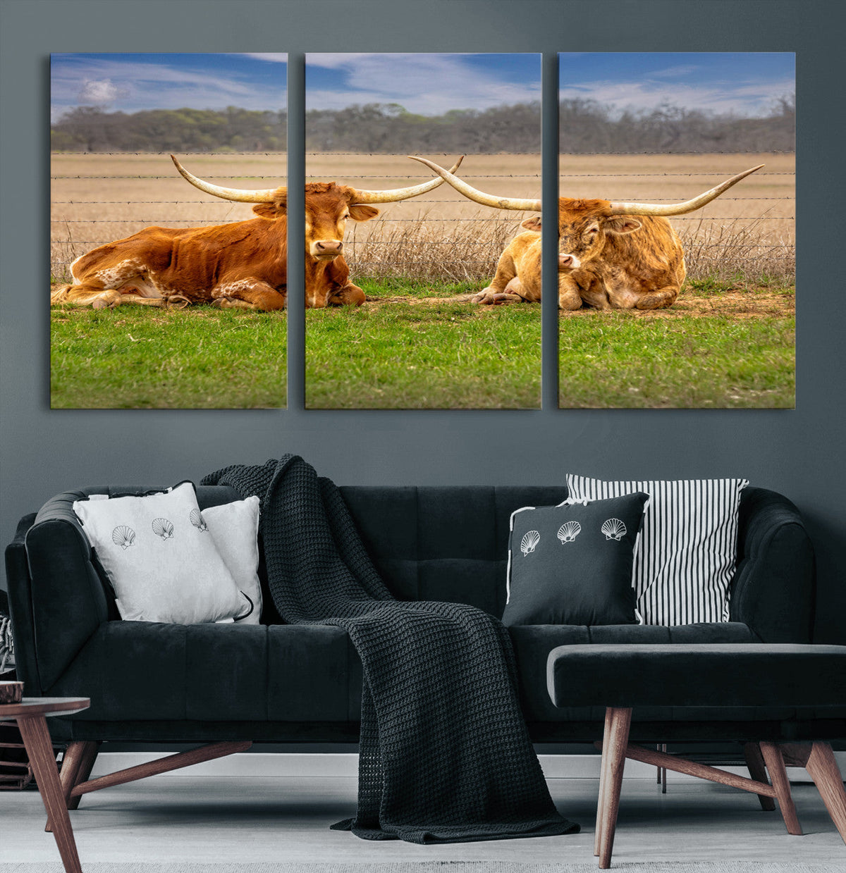 Texas Longhorn Pair Wall Art Canvas Print – Peaceful Rustic