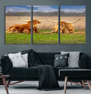 Texas Longhorn Pair Wall Art Canvas Print – Peaceful Rustic