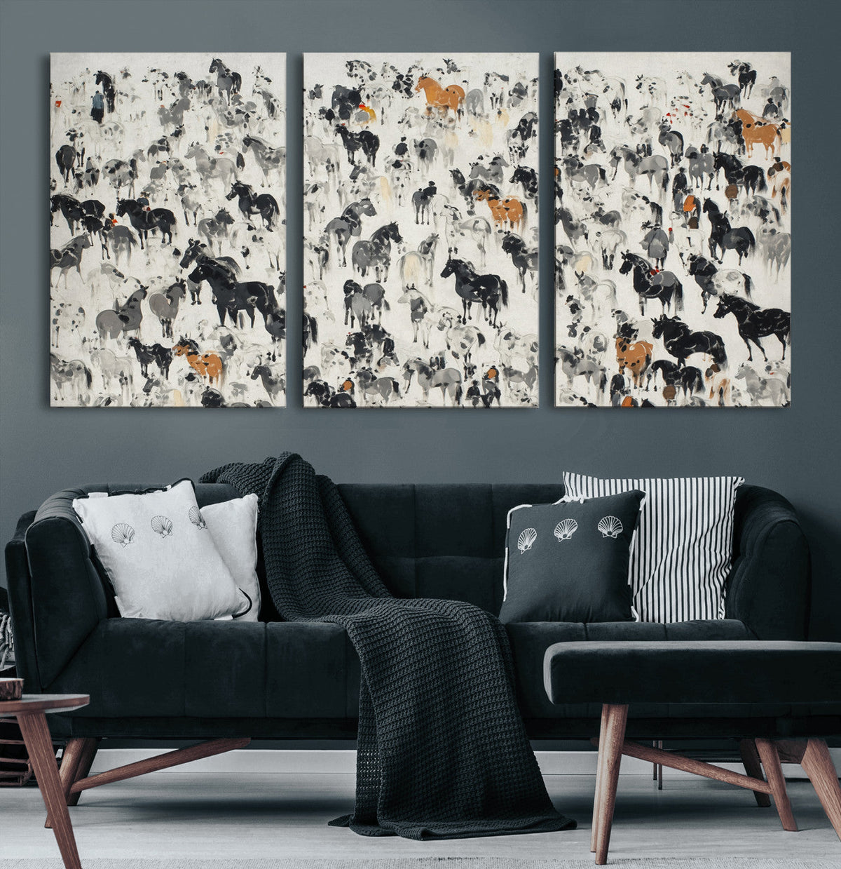 Wild Horse Stampede Wall Art Canvas Print – Monochrome
