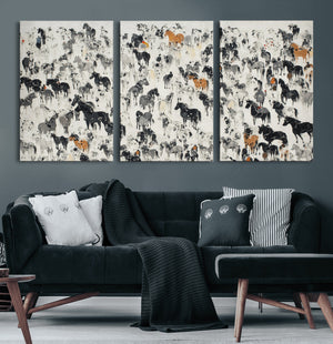Wild Horse Stampede Wall Art Canvas Print – Monochrome