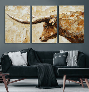 Rustic Longhorn Bull Wall Art Canvas Print – Vintage Western