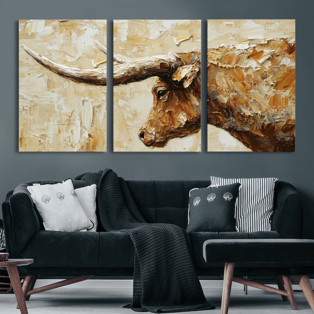 Rustic Longhorn Bull Wall Art Canvas Print – Vintage Western