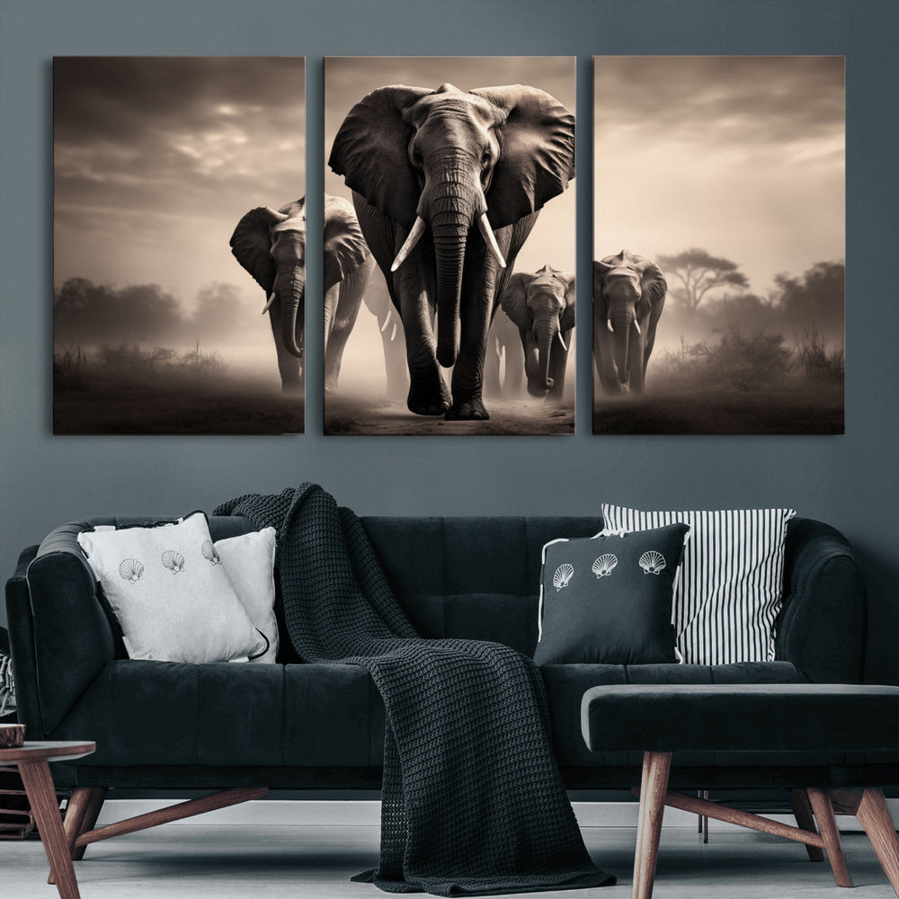 Elephant Family Wall Art Canvas Print, Framed Elephant Wall