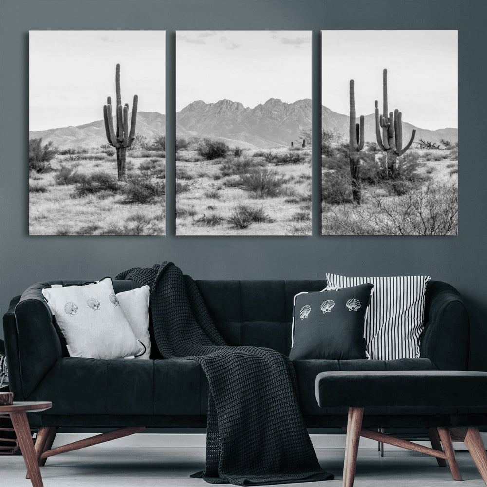 Black White Arizona Desert Canvas Wall Art Cactus Farmhouse