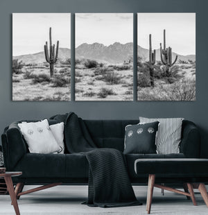 Black White Arizona Desert Canvas Wall Art Cactus Farmhouse