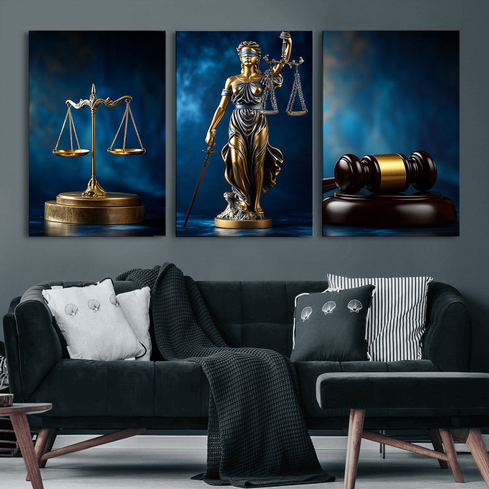 Justice Scales Statue Wall Art, Lady Justice Canvas Print,