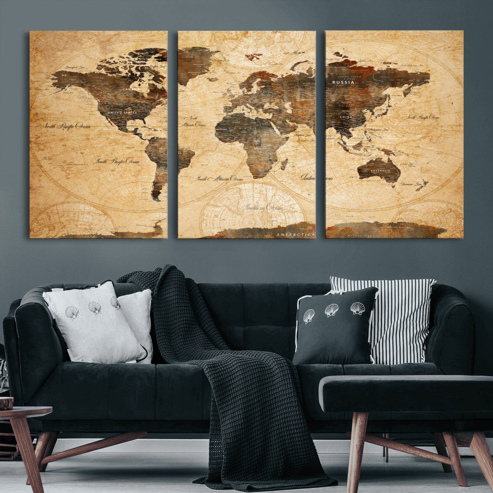 Push Pin World Map Canvas Print – Travel Tracker Wall Art