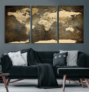 Large Framed Vintage World Map Wall Art Print for Home Wall