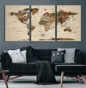 World Map Canvas Print – Framed Detailed Map of the World