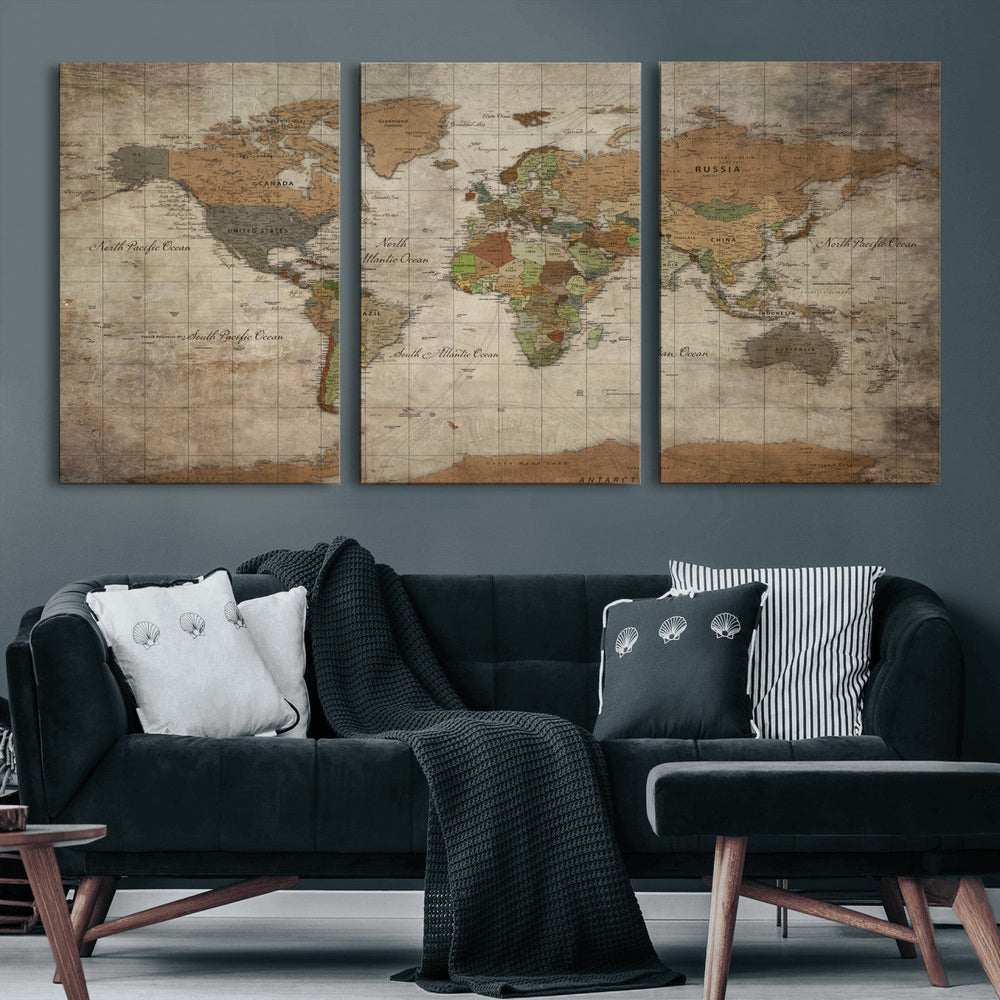 World Map Canvas Print – Framed Travel Map Wall Art for