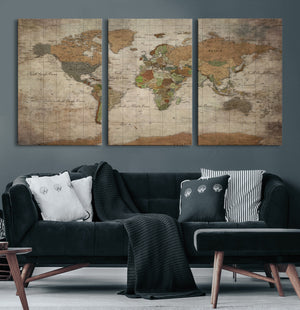 World Map Canvas Print – Framed Travel Map Wall Art for