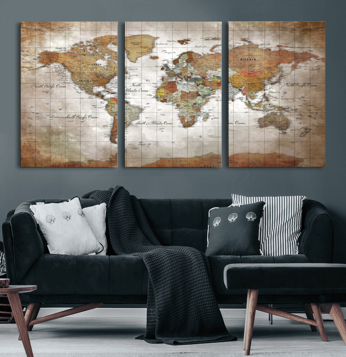 Vibrant Watercolor World Map Canvas Wall Art – Framed Travel