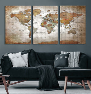 Vibrant Watercolor World Map Canvas Wall Art – Framed Travel