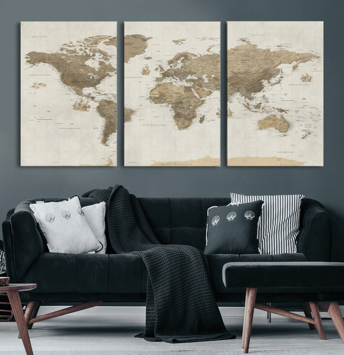 Detailed World Map Wall Art Canvas Print