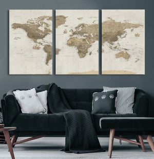 Detailed World Map Wall Art Canvas Print
