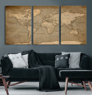World Map Canvas Print – Framed Travel Map Wall Art for
