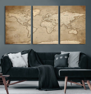 Colorful Watercolor World Map Canvas Wall Art – Framed